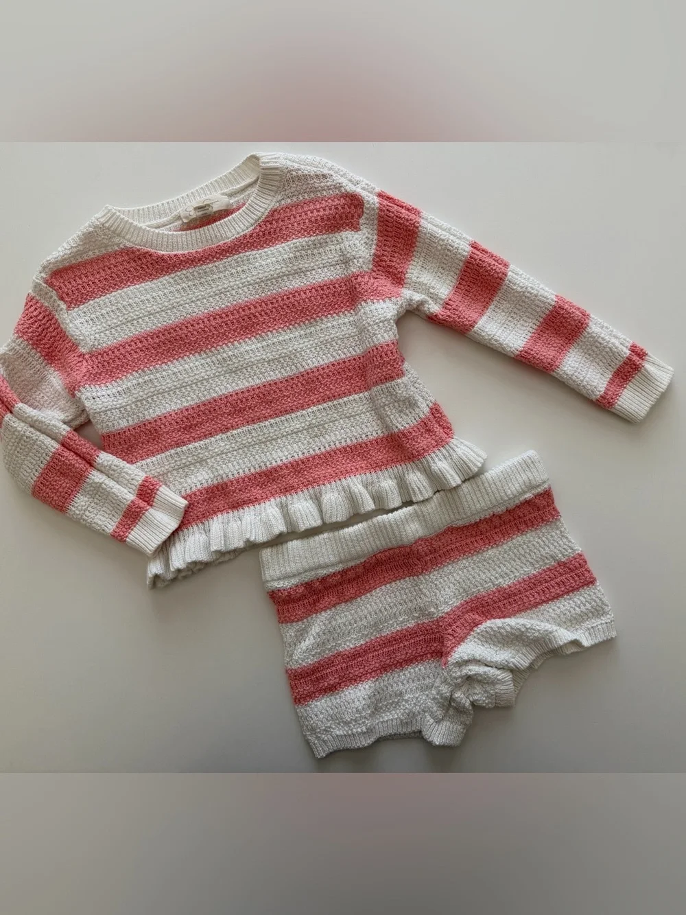 Jessica Simpson 4T Summer Coral and White Striped Knit Ruffle Top & Shorts Set